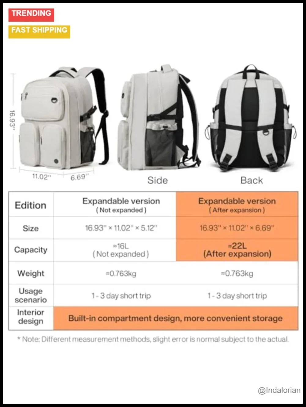 Large Expandable Travel Laptop Backpack, Lightweight Durable College Bookbag